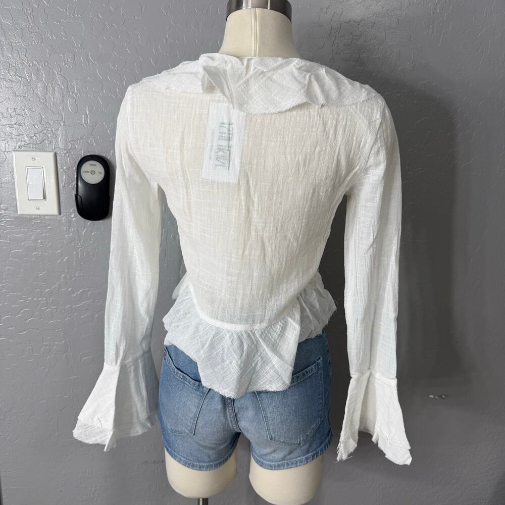 12th Tribe Guilliana White Ruffle Blouse, White, S - Picture 3 of 4